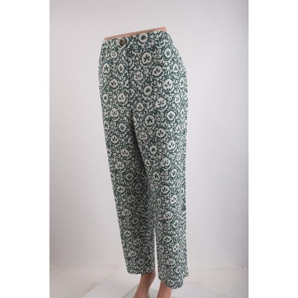 Boden Womens Linen Trousers Pants UK 14 US 10 Green White Floral R0359 NWT - Picture 4 of 8